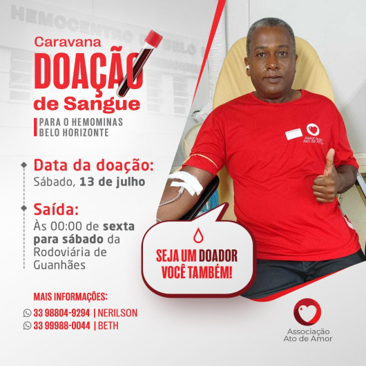 SOLIDARIEDADE: Associação Ato de Amor vai promover mais uma caravana de doação de sangue nesta semana