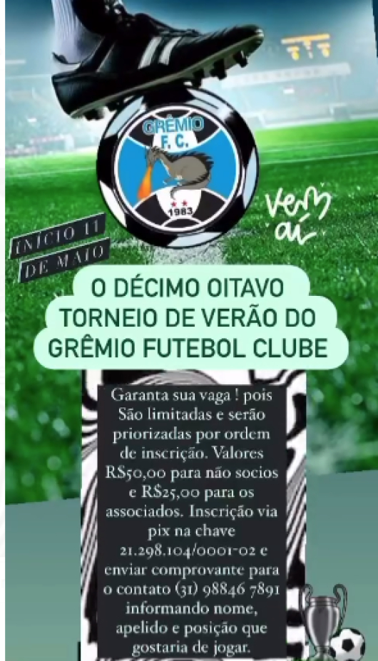 ESPORTE: 18° Torneio de Verão do Grêmio Futebol Clube terá início no dia 18 de maio