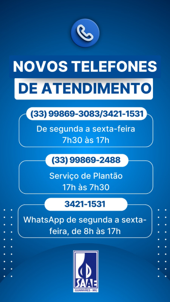 SAAE Guanhães divulga novos telefones de atendimento