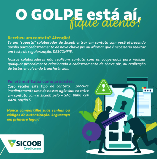 Sicoob Credicenm alerta sobre golpe utilizando “suposto colaborador da Instituição”