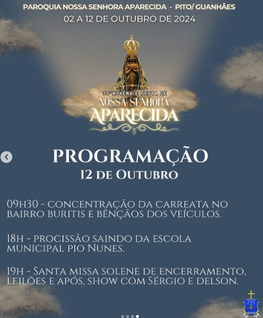 Atividades em comemoração ao Dia de Nossa Senhora Aparecida estão a todo vapor na Igrejinha do Pito